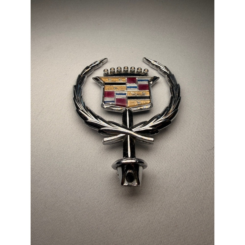 Vtg Cadillac Hood Ornament Emblem Crest Laurel Wreath Chrome El Dorado Deville